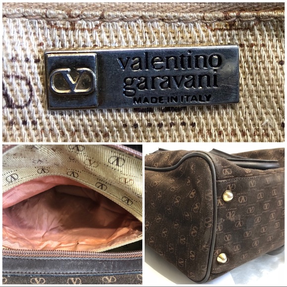 VALENTINO Vintage Suede Leather Monogram Brown Bag - Picture 7 of 8
